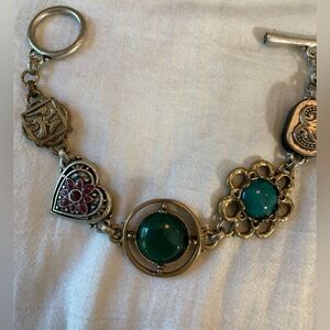 Lucky‎ Brand Green Cabochon and Hearts Link Toggle Clasp Bracelet